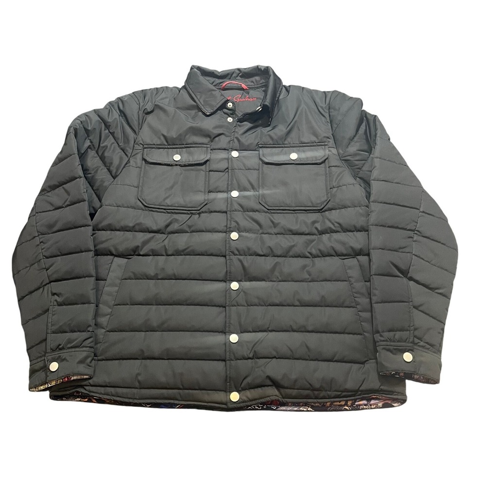 NWT Robert Graham Quilted Black Shirt Jacket‎ Graphic Printed Lining Men's Large